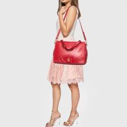 Miu Miu Red Pebbled Leather Flap Top Handle Bag