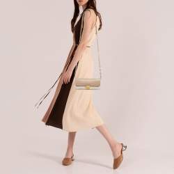 Miu Miu Two Tone Beige Leather Pushlock Flap Wallet on Chain