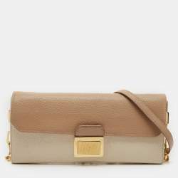 Miu Miu Two Tone Beige Leather Pushlock Flap Wallet on Chain
