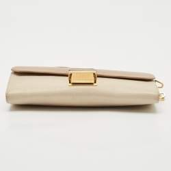 Miu Miu Two Tone Beige Leather Pushlock Flap Wallet on Chain