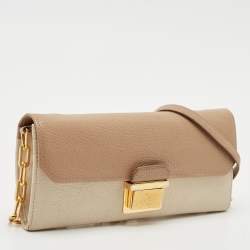 Miu Miu Two Tone Beige Leather Pushlock Flap Wallet on Chain