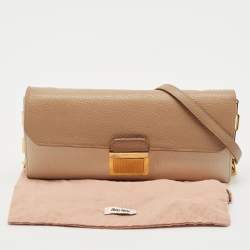 Miu Miu Two Tone Beige Leather Pushlock Flap Wallet on Chain