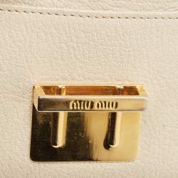 Miu Miu Two Tone Beige Leather Pushlock Flap Wallet on Chain