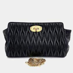 Miu Miu Black Leather Matrasse Clutch and Shoulder Bag
