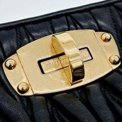 Miu Miu Black Leather Matrasse Clutch and Shoulder Bag