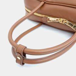 Miu Miu Brown Leather Embossed Logo Bowling Bag