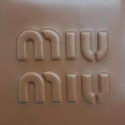 Miu Miu Brown Leather Embossed Logo Bowling Bag