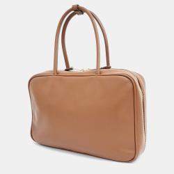 Miu Miu Brown Leather Embossed Logo Bowling Bag