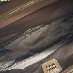 Miu Miu Brown Leather Embossed Logo Bowling Bag