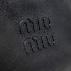 Miu Miu Black Leather Embossed Logo Bowling Bag