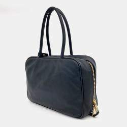 Miu Miu Black Leather Embossed Logo Bowling Bag