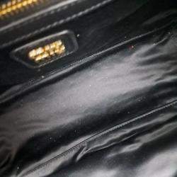 Miu Miu Black Leather Embossed Logo Bowling Bag