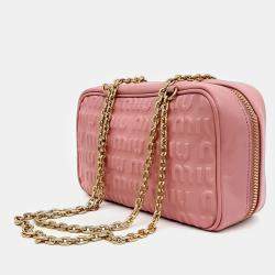 Miu Miu Pink Leather Embossed Logo Chain Bag