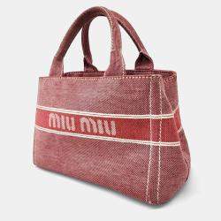 Miu Miu Red Fabric Denim Logo Tote and Shoulder Bag