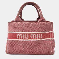 Miu Miu Red Fabric Denim Logo Tote and Shoulder Bag