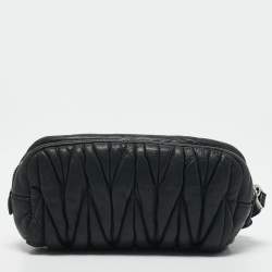Miu Miu Grey Matelasse Leather Wristlet Clutch 