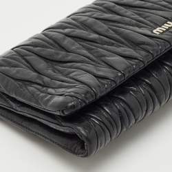 Pre Owned Miu Miu Black Matelassé Leather Flap Chain Clutch