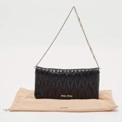Pre Owned Miu Miu Black Matelassé Leather Flap Chain Clutch