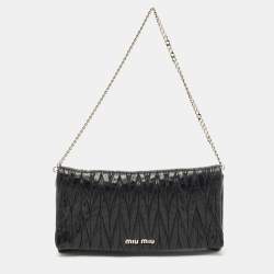 Miu Miu Black Matelassé Leather Flap Chain Clutch