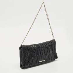 Pre Owned Miu Miu Black Matelassé Leather Flap Chain Clutch