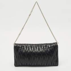 Pre Owned Miu Miu Black Matelassé Leather Flap Chain Clutch