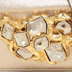 Miu Miu Gold Leather Crystal Embellishment Chain Card Holder