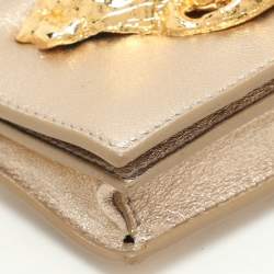 Miu Miu Gold Leather Crystal Embellishment Chain Card Holder