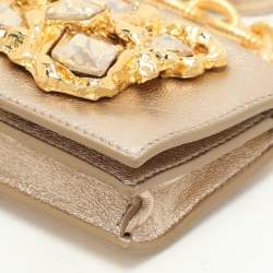 Miu Miu Gold Leather Crystal Embellishment Chain Card Holder
