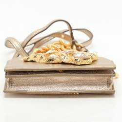 Miu Miu Gold Leather Crystal Embellishment Chain Card Holder