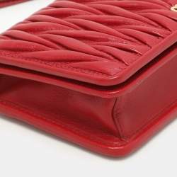 Miu Miu Red Matelassé Leather Wallet On Chain