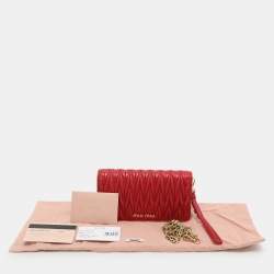 Miu Miu Red Matelassé Leather Wallet On Chain