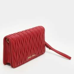 Miu Miu Red Matelassé Leather Wallet On Chain
