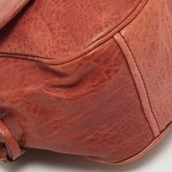 Pre Owned Miu Miu Brick Red Leather Embellished Buckle Flap Bag