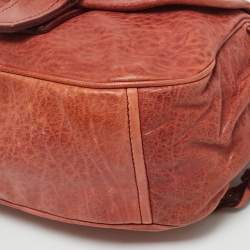 Pre Owned Miu Miu Brick Red Leather Embellished Buckle Flap Bag