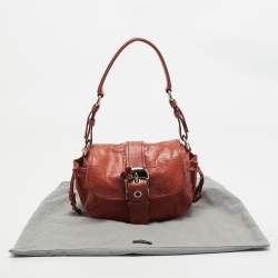 Pre Owned Miu Miu Brick Red Leather Embellished Buckle Flap Bag