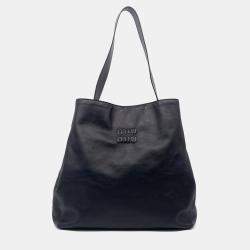 Miu Miu Black Leather Embossed Logo Shoulder Bag