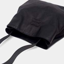 Miu Miu Black Leather Embossed Logo Shoulder Bag