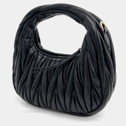 Miu Miu Black Leather Wander Matrasse Hobo Mini Bag