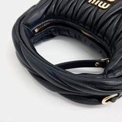 Miu Miu Black Leather Wander Matrasse Hobo Mini Bag