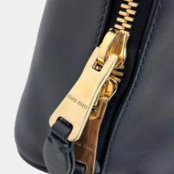 Miu Miu Black Leather Logo Embossed Top Handle Tote Bag Small
