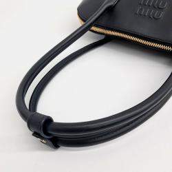 Miu Miu Black Leather Logo Embossed Top Handle Tote Bag Small
