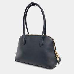 Miu Miu Black Leather Logo Embossed Top Handle Tote Bag Small