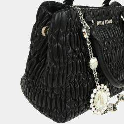 Miu Miu Crystal Black Lambskin Leather Tote Bag