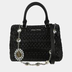 Miu Miu Crystal Black Lambskin Leather Tote Bag