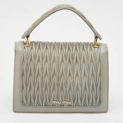 Miu Miu Grey Matelasse Leather Top Handle Bag
