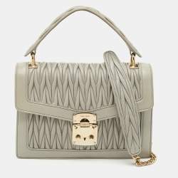 Miu Miu Grey Matelasse Leather Top Handle Bag