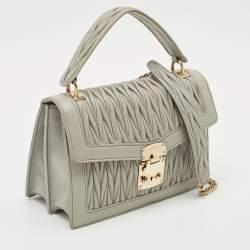 Miu Miu Grey Matelasse Leather Top Handle Bag