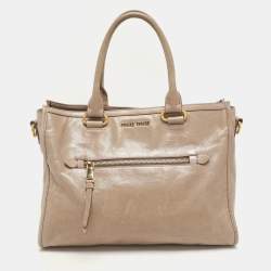 Miu Miu Beige Vitello Shine Leather Satchel