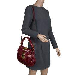 Pre Owned Miu Miu Burgundy Matelasse Lux Leather Small Coffer Hobo