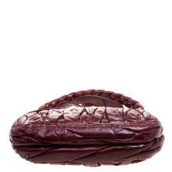 Pre Owned Miu Miu Burgundy Matelasse Lux Leather Small Coffer Hobo